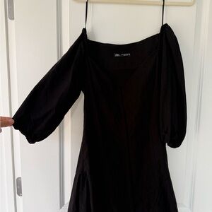 ZARA Black Midi Dress with Puff Sleeves